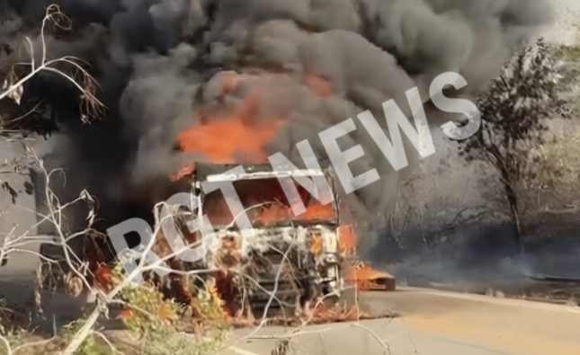 Vídeos mostram carreta sendo destruída pelas chamas na MT-270, entre Rondonópolis e São Lourenço de Fátima