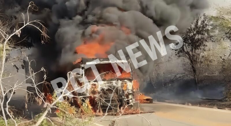 Vídeos mostram carreta sendo destruída pelas chamas na MT-270, entre Rondonópolis e São Lourenço de Fátima
