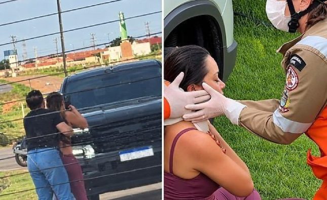 Esposa flagra marido ‘garanhão’ saindo de motel com gata do ‘job’ e acaba atropelada em MT; vídeo mostra flagrante