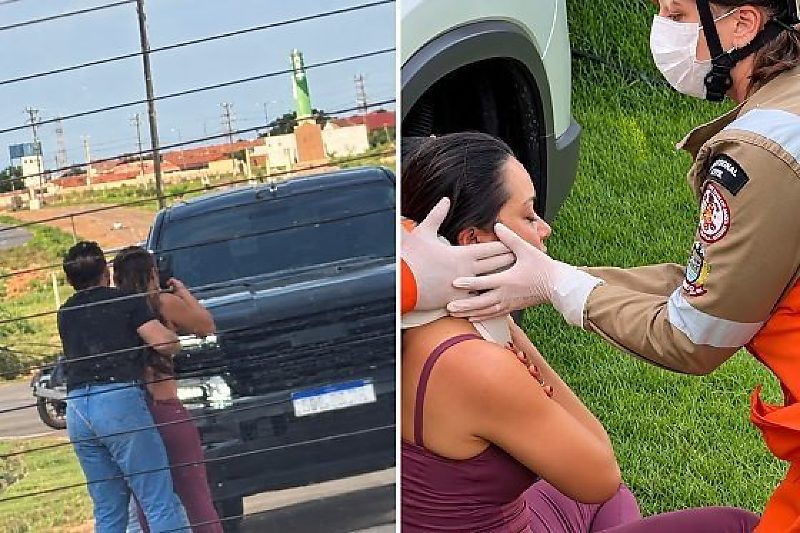 Esposa flagra marido ‘garanhão’ saindo de motel com gata do ‘job’ e acaba atropelada em MT; vídeo mostra flagrante