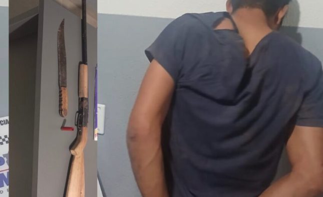 Homem aponta espingarda para mulher, ameaça matá-la e acaba contido com spray de pimenta pela PM