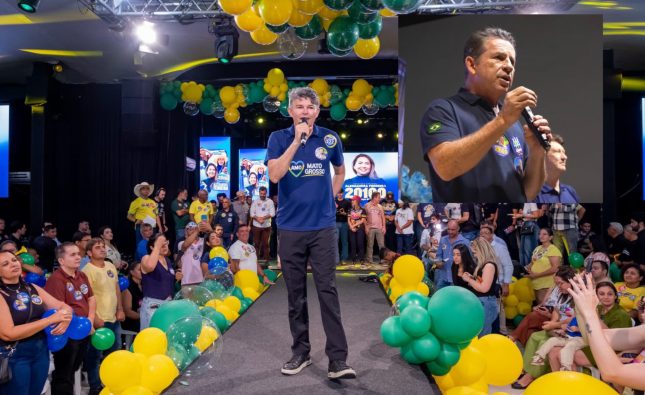 Mauro Mendes pede votos para Zé Medeiros ao Senado durante evento em Rondonópolis; assista