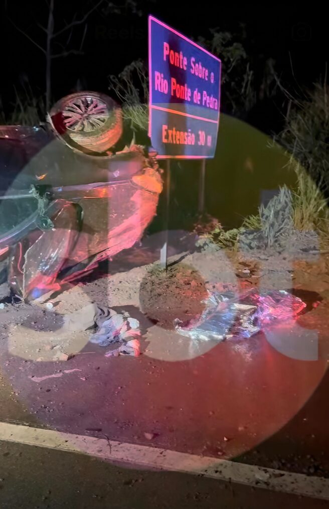 Motorista morre e mulher e crianças ficam feridas após carro capotar na BR-163 em Rondonópolis; vídeo