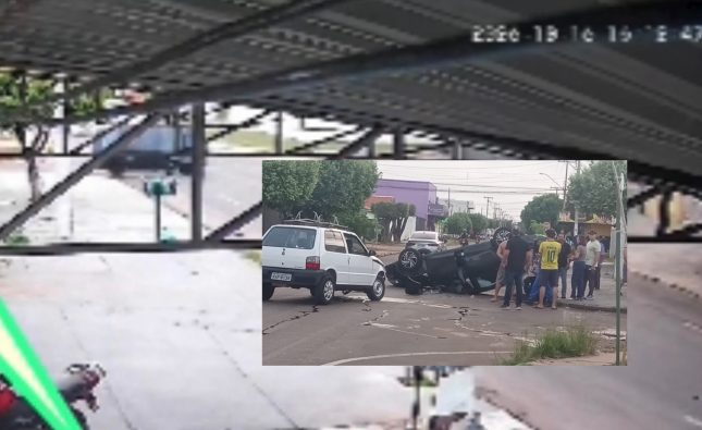Vídeo mostra carro capotando após outro motorista invadir preferencial no Jardim Tropical em Rondonópolis
