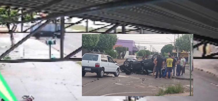 Vídeo mostra carro capotando após outro motorista invadir preferencial no Jardim Tropical em Rondonópolis