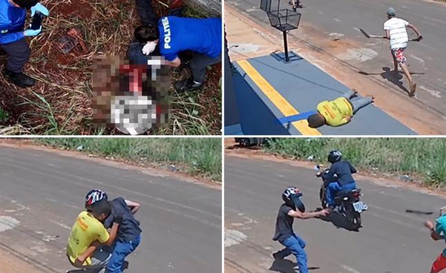 Vídeos impressionantes mostra homem atirando em trabalhador e sendo morto a golpes de facão em MT