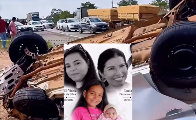 Vó, filha e duas netas morrem após Prisma colidir e capotar na BR-364; vídeo
